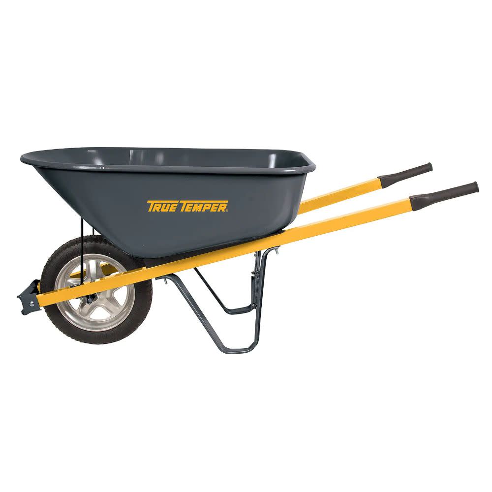 True Temper 6 cu. ft. Steel Wheelbarrow with Single Flat Tire - Ascmtools