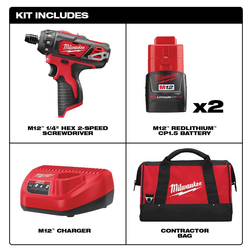 Milwaukee M12 1/4 in. Hex 2 Speed Screwdriver Kit - Ascmtools