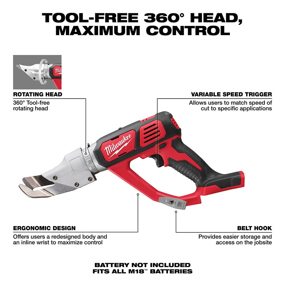 Milwaukee M18 Cordless 18 Gauge Single Cut Shear (Bare Tool) - Ascmtools