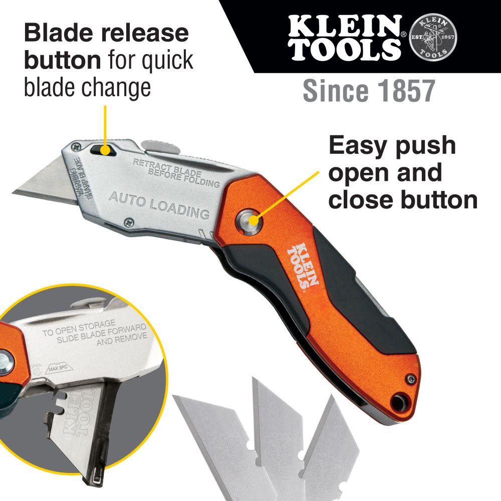 Klein Tools Auto-Loading Folding Utility Knife - Ascmtools