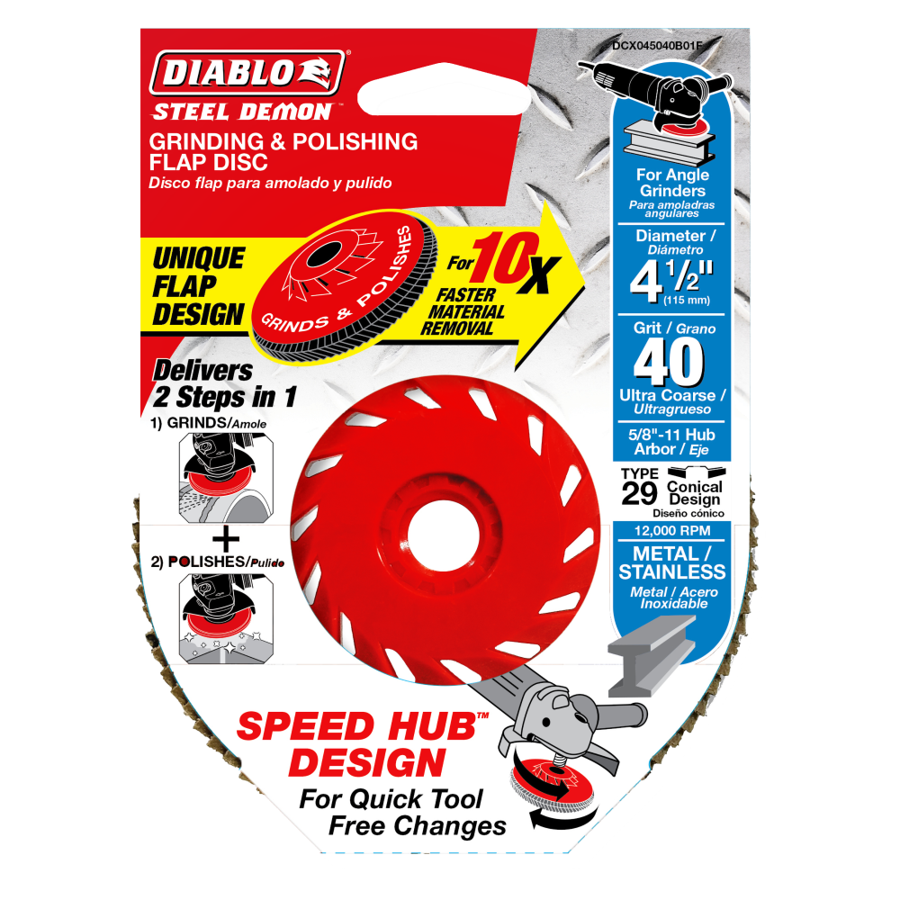 Diablo Tools 4 1/2″ Steel Demon Flap Disc 40 Grit with Speed Hub - Ascmtools