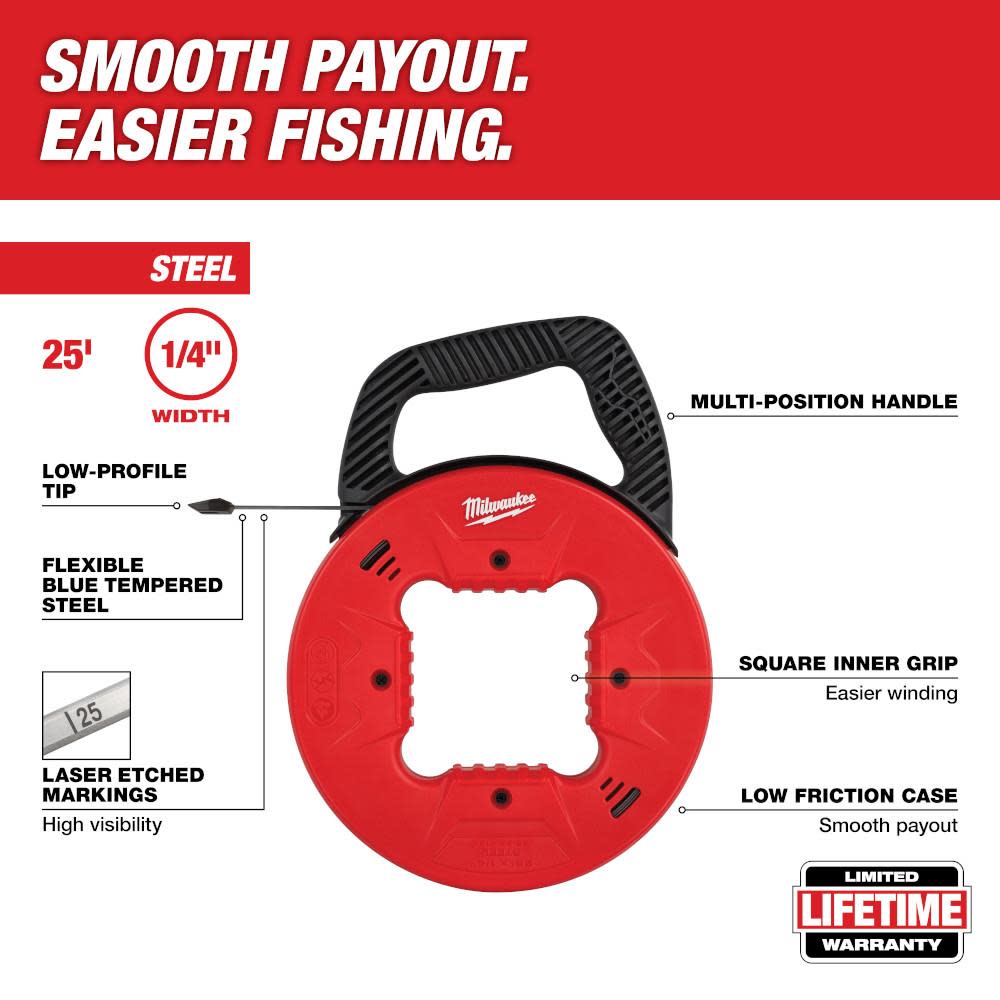Milwaukee 25 Ft. 1/4 in. Steel Fish Tape with Low Profile Tip - Ascmtools
