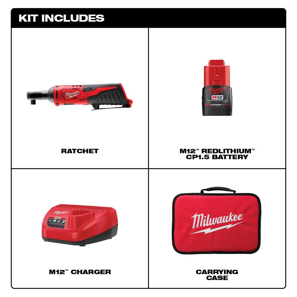 Milwaukee M12 Cordless 3/8 in. Ratchet Kit - Ascmtools