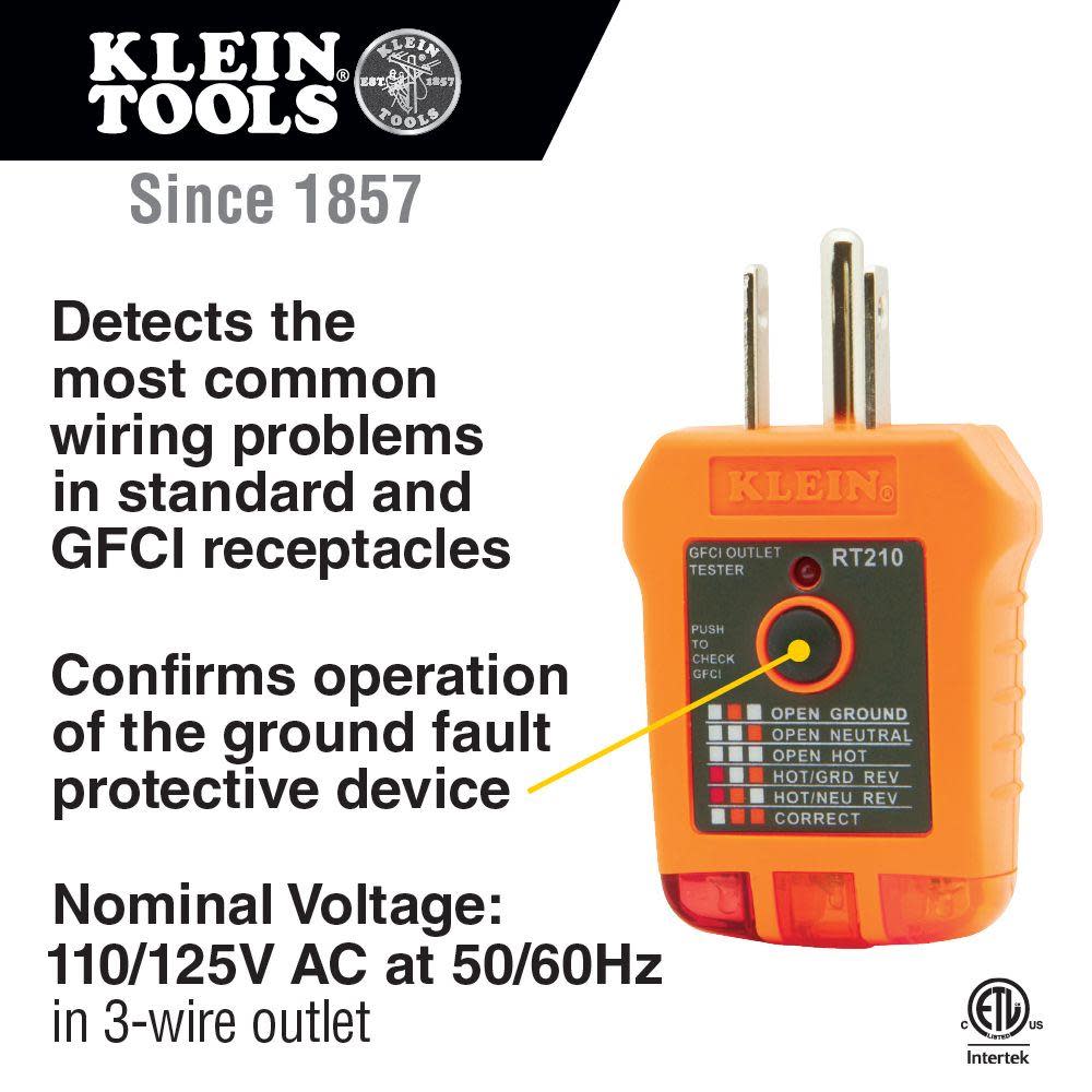 Klein Tools GFCI Receptacle Tester - Ascmtools