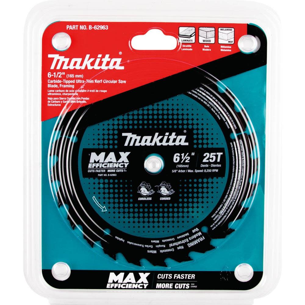 Makita 6-1/2″ 25T Carbide-Tipped Max Efficiency Circular Saw Blade Framing - Ascmtools