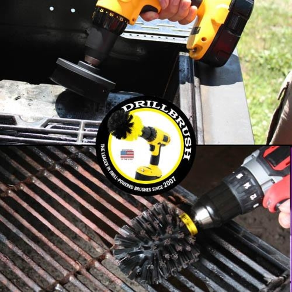Drill Brush Grill & Heavy Duty Cleaning Kit Ultra Stiff Nylon Bristles 2pc - Ascmtools