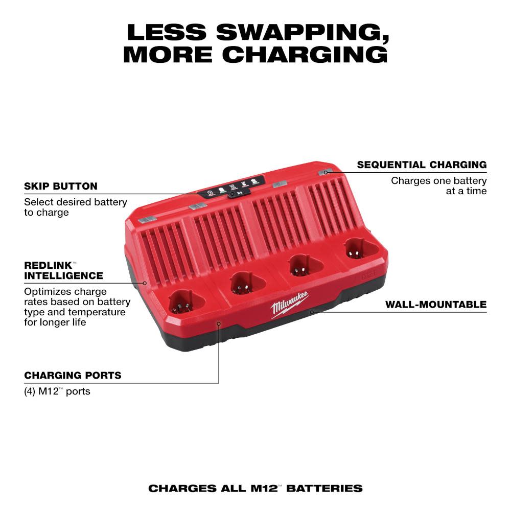 Milwaukee M12 4-Bay Sequential Charger - Ascmtools