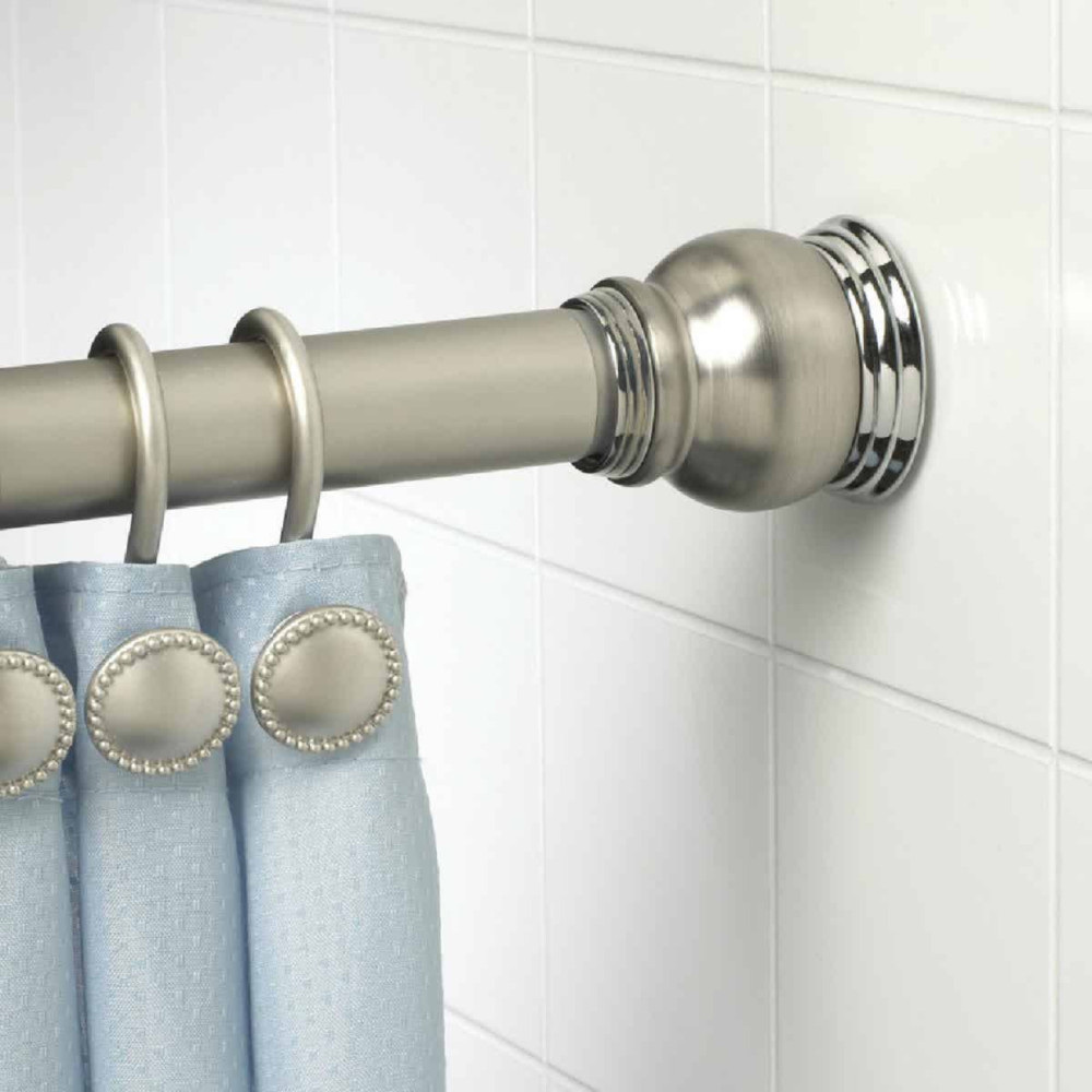 Zenith Shower Curtain Rod Satin Nickel/Chrome Plated Aluminum - Ascmtools