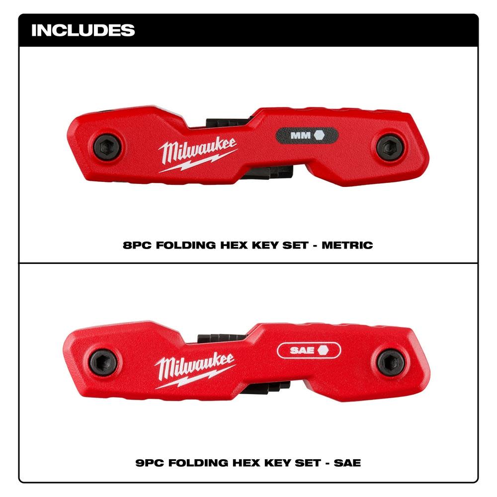 Milwaukee 17 Key Folding Hex Key Sets SAE/Metric 2pc - Ascmtools