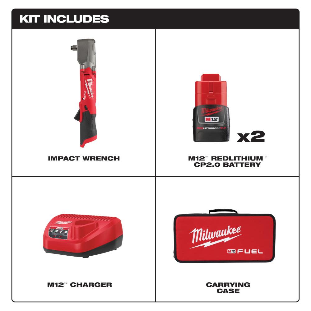 Milwaukee M12 FUEL 1/2″ Right Angle Impact Wrench Kit - Ascmtools