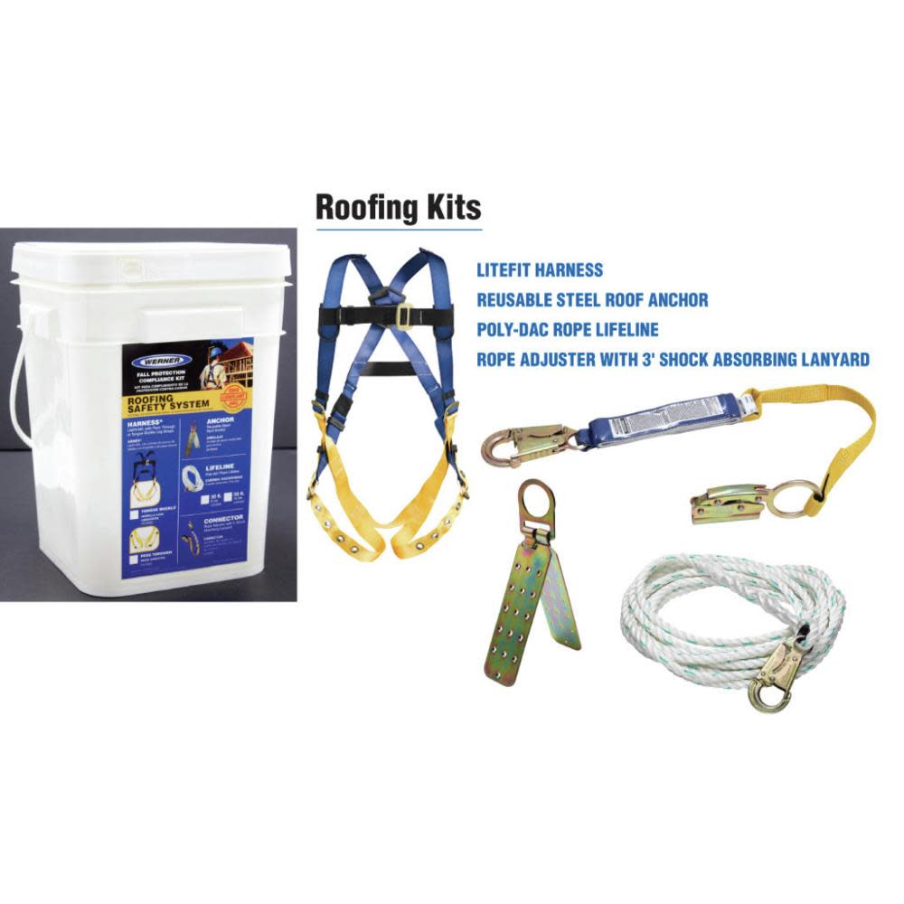 Werner Roofing Kit 30ft Deluxe Tongue Buckle Harness Duffel Bag - Ascmtools