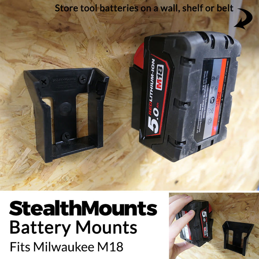 Stealthmounts Battery Mount Milwaukee M18 Black 6pk - Ascmtools