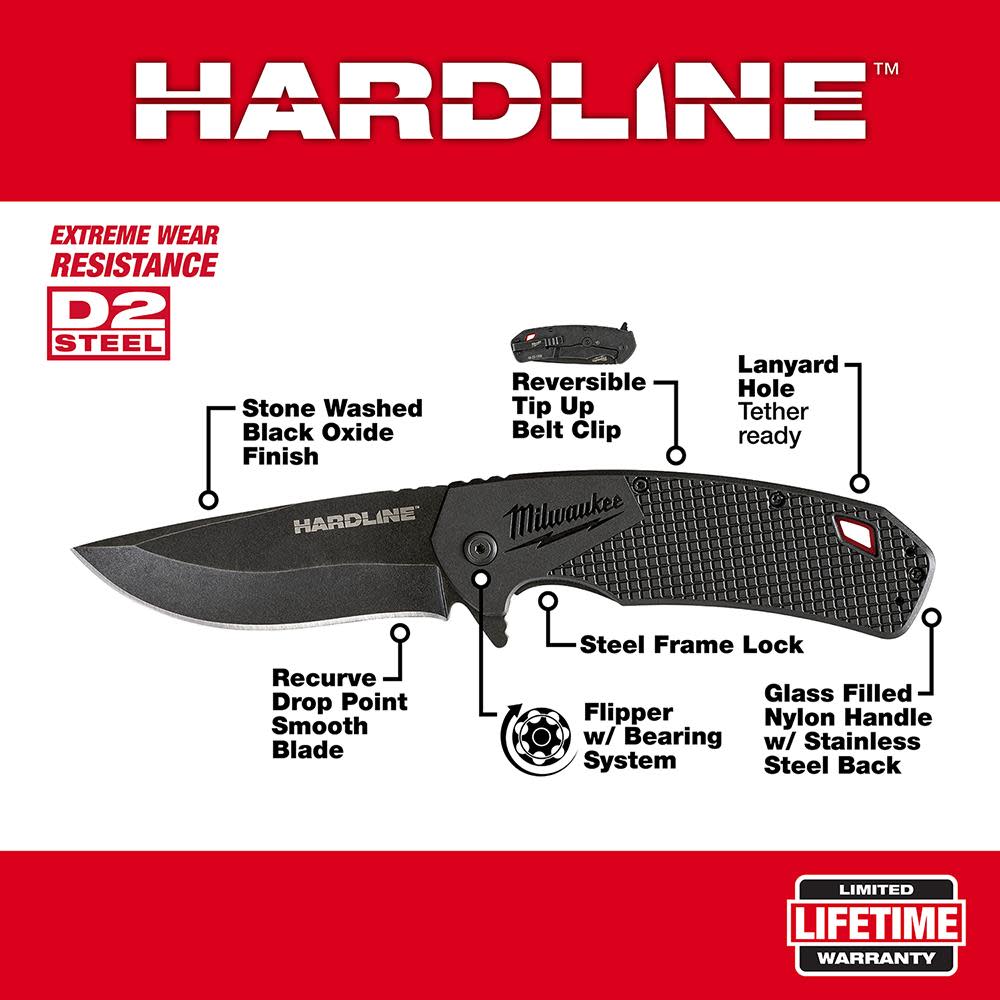 Milwaukee 3.5 in. HARDLINE Smooth Recurve Drop Point Blade Pocket Knife - Ascmtools