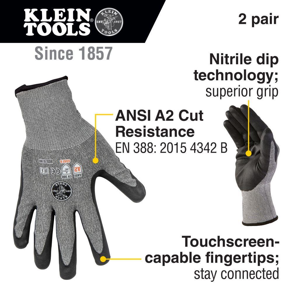 Klein Tools 2-Pair of Work Gloves Cut Level 2 Touchscreen – X-Large - Ascmtools