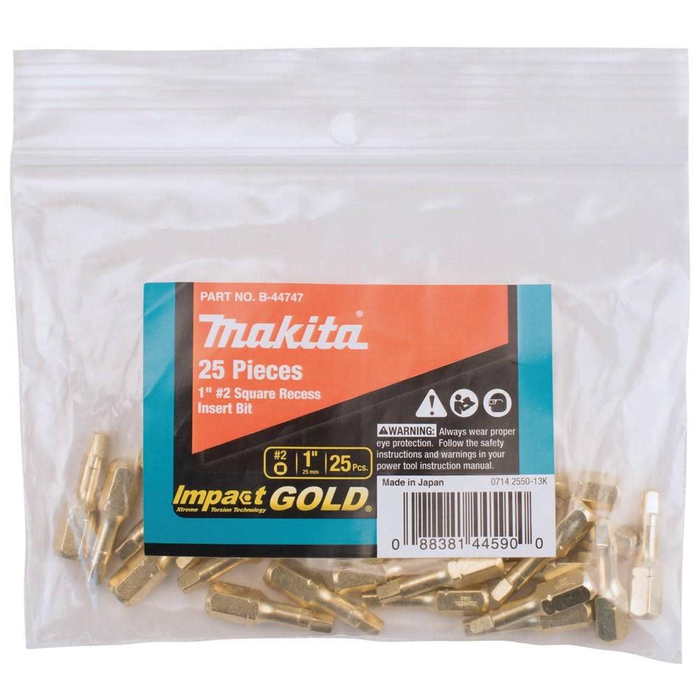 Makita Impact Gold #2 Square Insert Bit (25-Pack) - Ascmtools