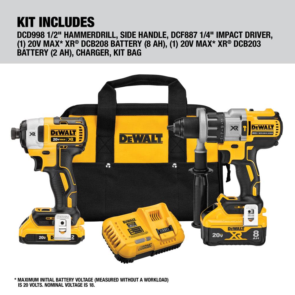 DEWALT 20V MAX* POWER DETECT XR 1/2In Hammer Drill/Driver & Impact Driver Kit - Ascmtools