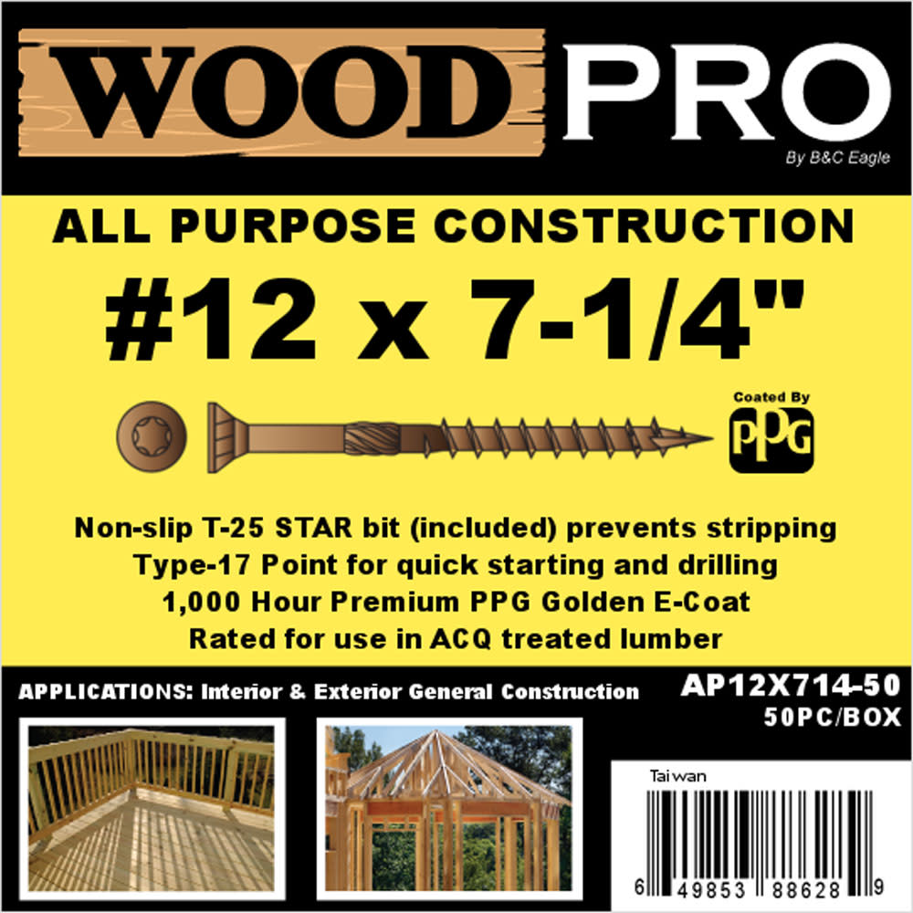 Woodpro (50) #12 x 7-1/4 In. All Purpose Wood Screws - Ascmtools