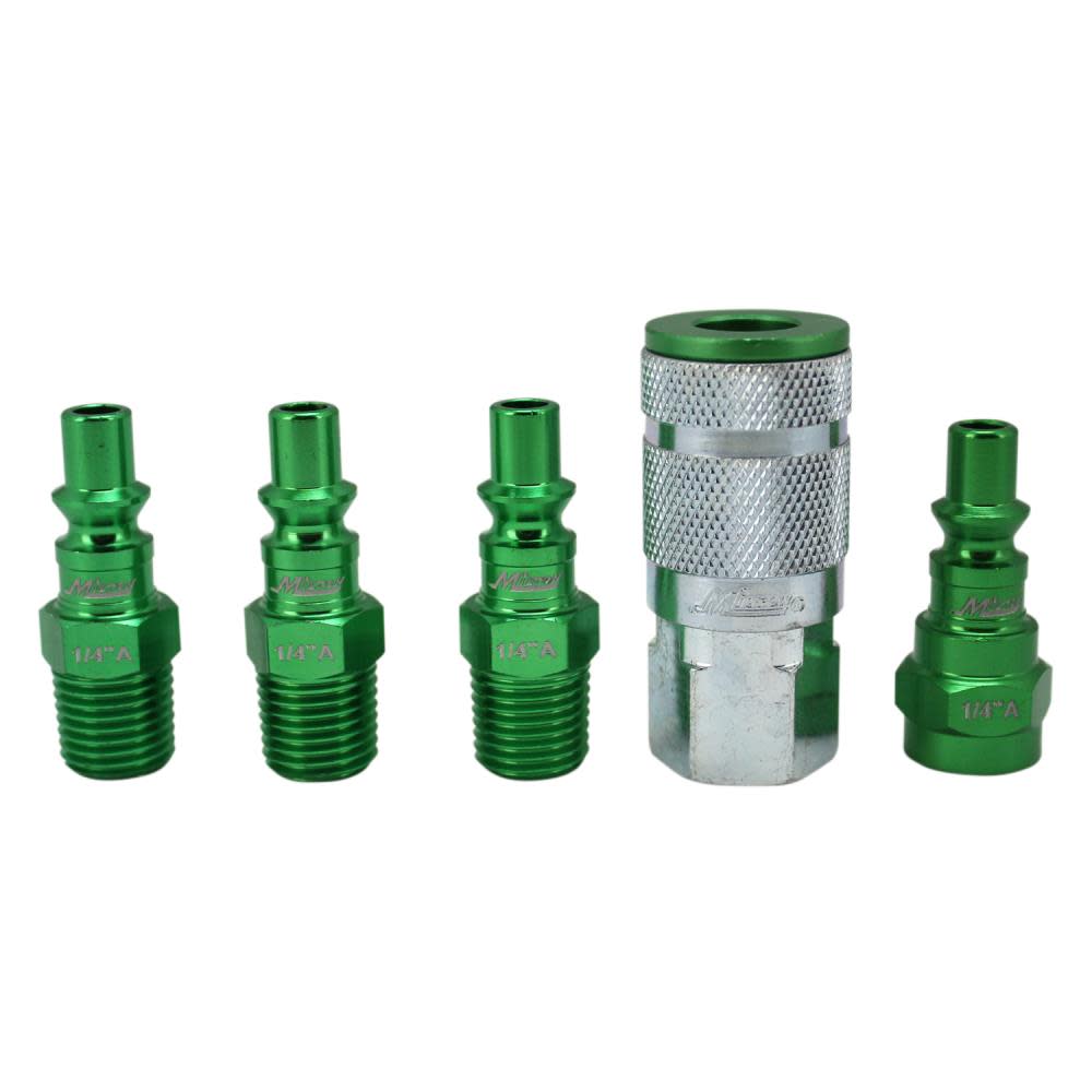 Milton ColorFit S-305AKIT Coupler & Plug Kit – (A-Style Green) – 1/4″ NPT (5-Piece) - Ascmtools