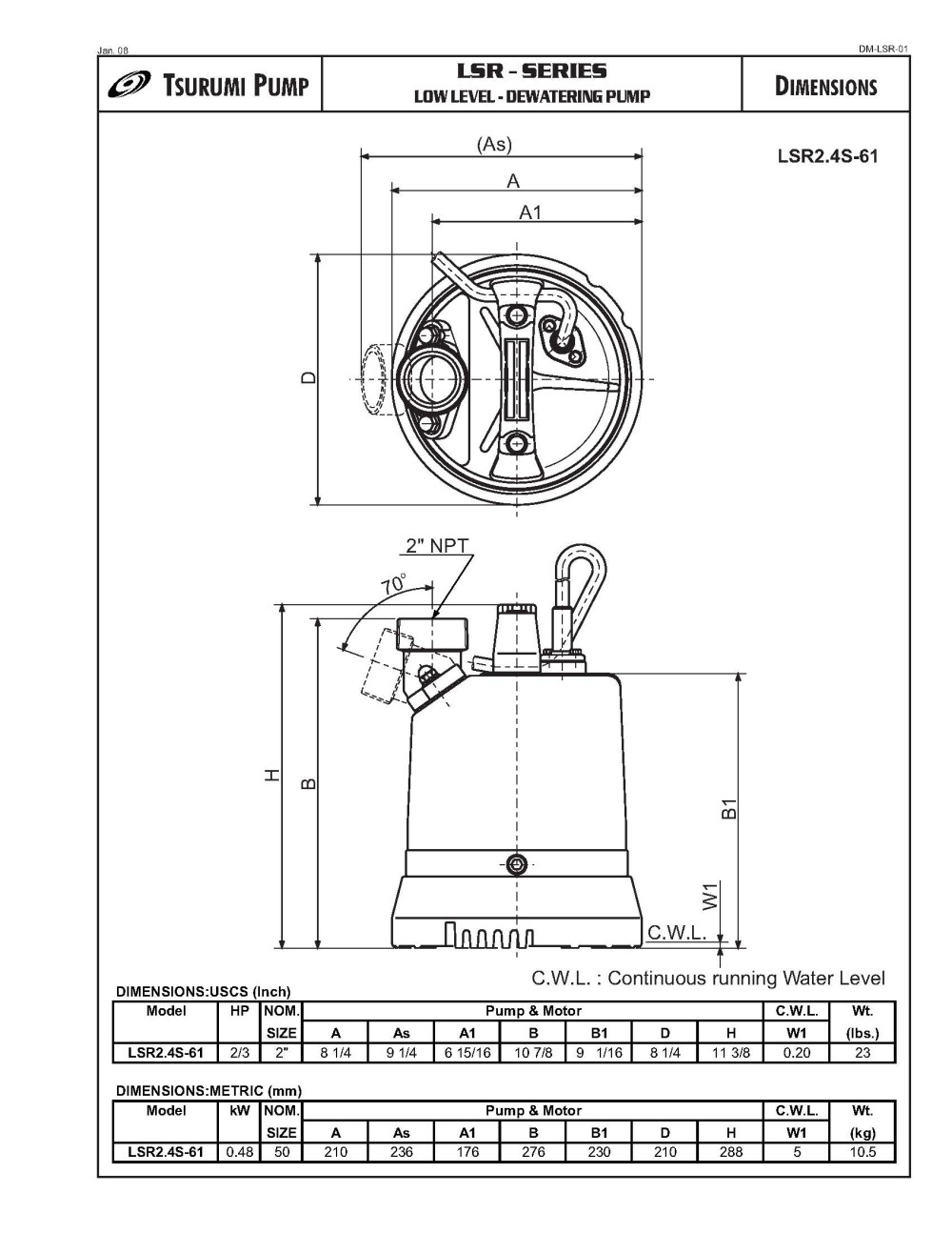 Tsurumi LSR2.4S Electric Ground Level Drainage Pump - Ascmtools