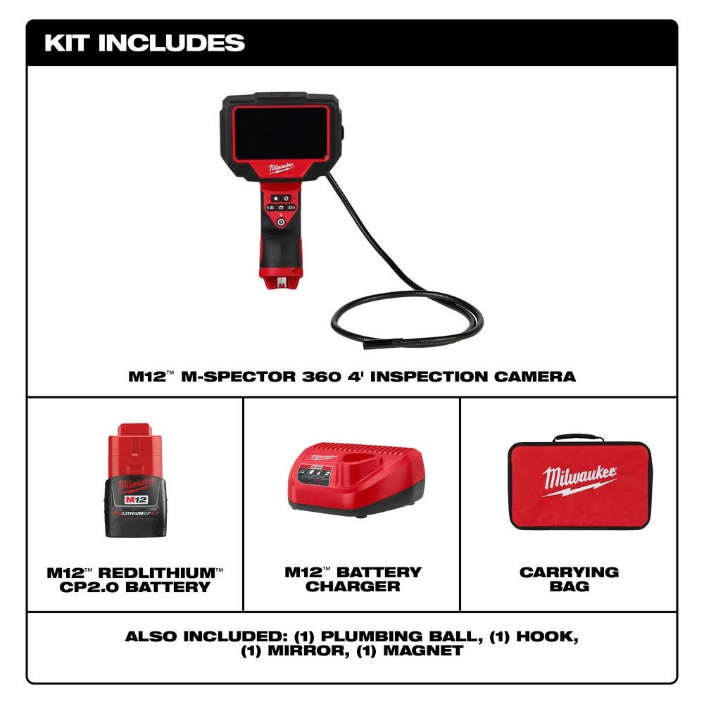 Milwaukee M12 M Spector 360 4′ Inspection Camera Kit - Ascmtools