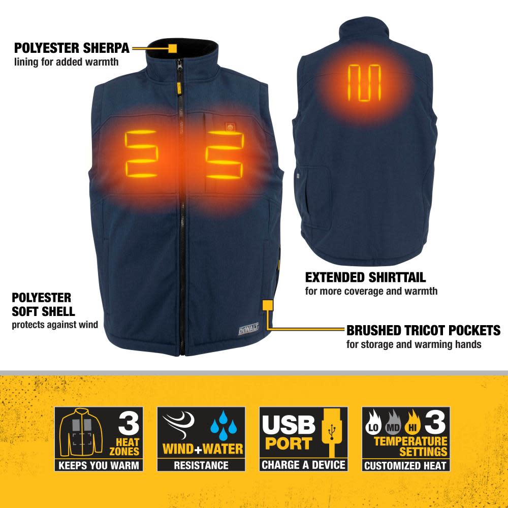 DEWALT Mens Heated Kit Soft Shell Vest with Sherpa Lining Navy 3X - Ascmtools