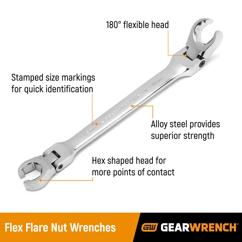 GEARWRENCH Flex Flare Nut Wrench Set 5 Pc. SAE - Ascmtools