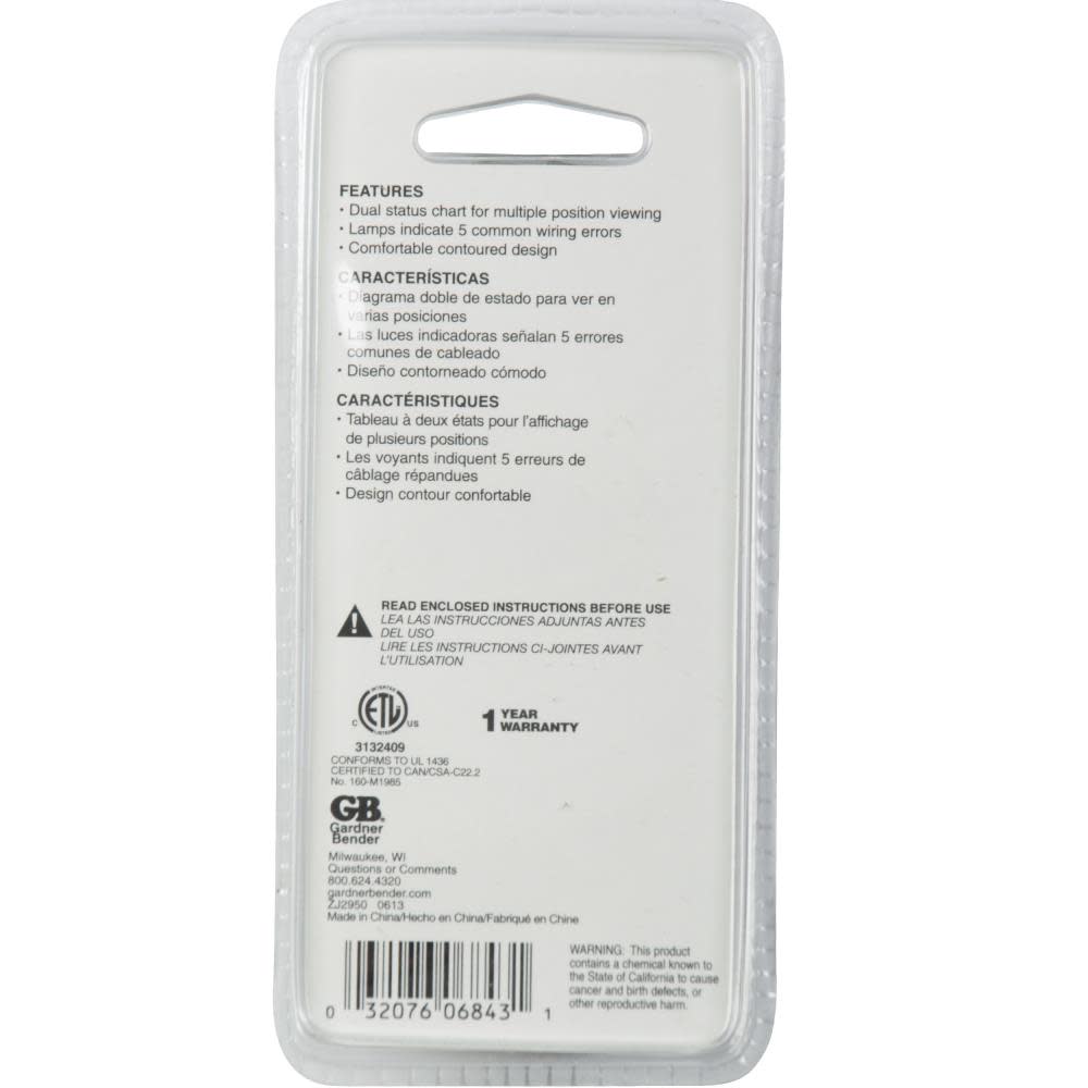 Gardner Bender Outlet Tester 120VAC - Ascmtools