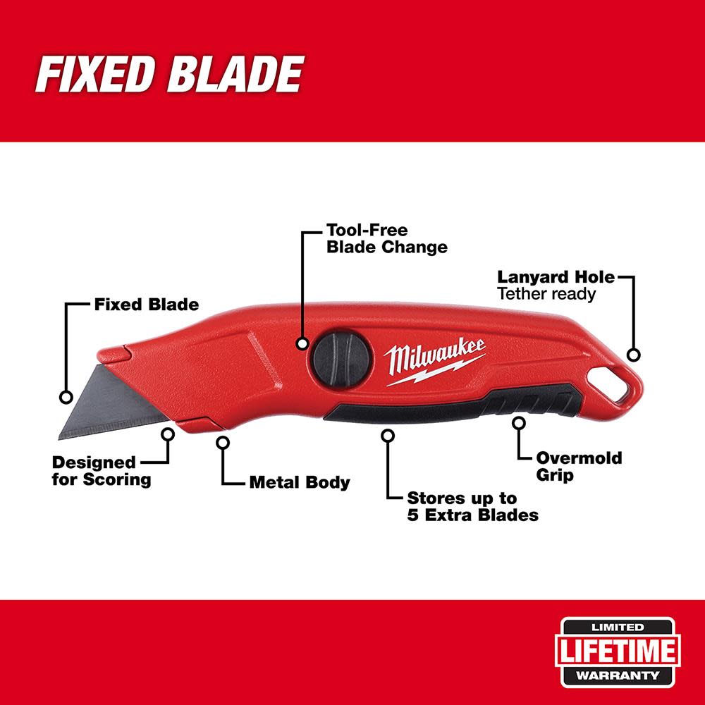 Milwaukee Fixed Blade Utility Knife - Ascmtools