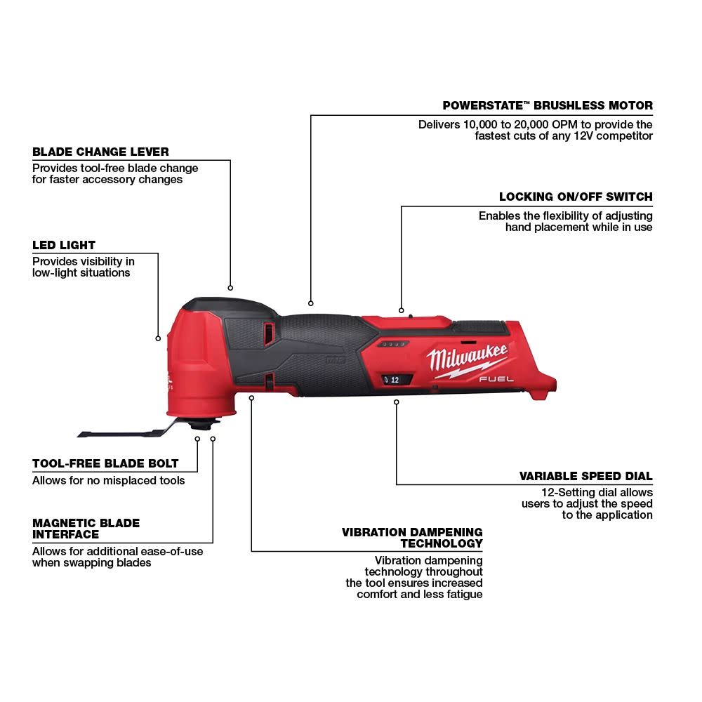 Milwaukee M12 FUEL Oscillating Multi-Tool Bare Tool - Ascmtools