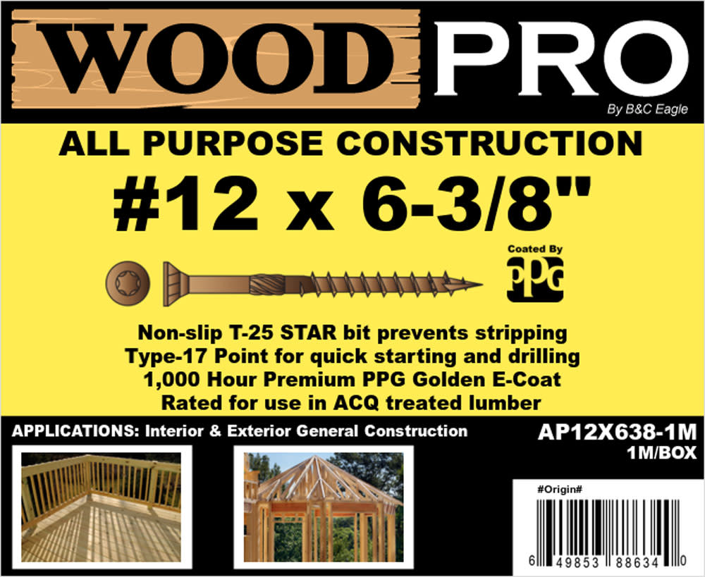 Woodpro (1000) #12 x 6-3/8 In. All Purpose Wood Screws - Ascmtools