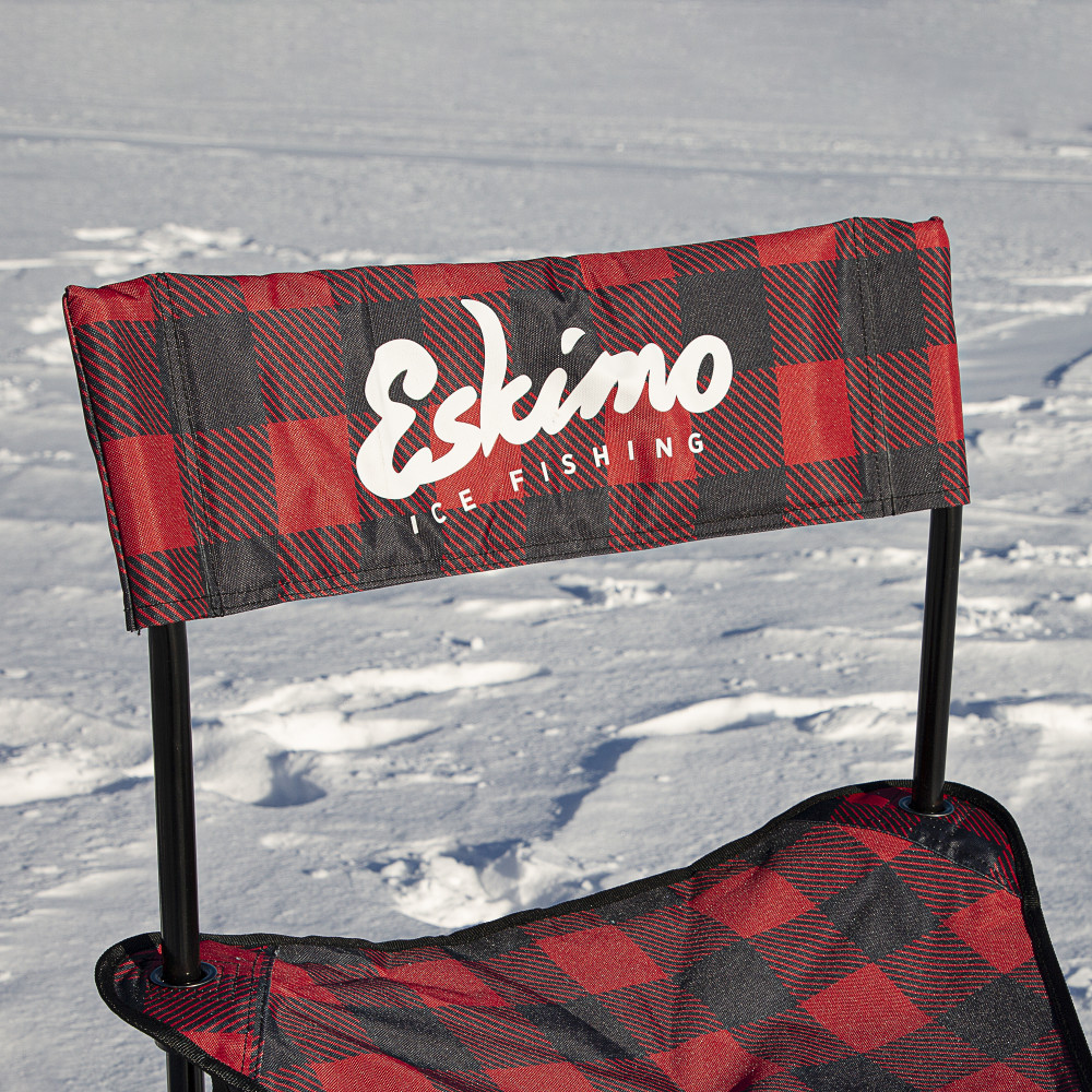 Eskimo Folding Ice Fishing Chair with 600 Denier Plaid Pattern Fabric and Carrying Bag - Ascmtools