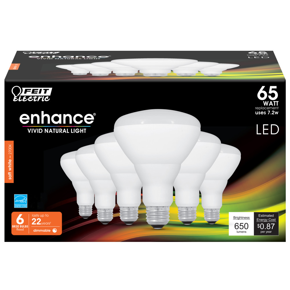 Feit Electric 65W BR30 Soft White Dimmable LED Bulb 6pk - Ascmtools