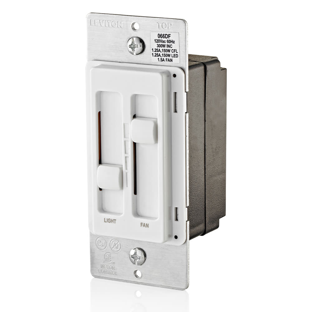 Leviton SureSlide White Fan/LED Light Control Dimmer Slide Switch - Ascmtools