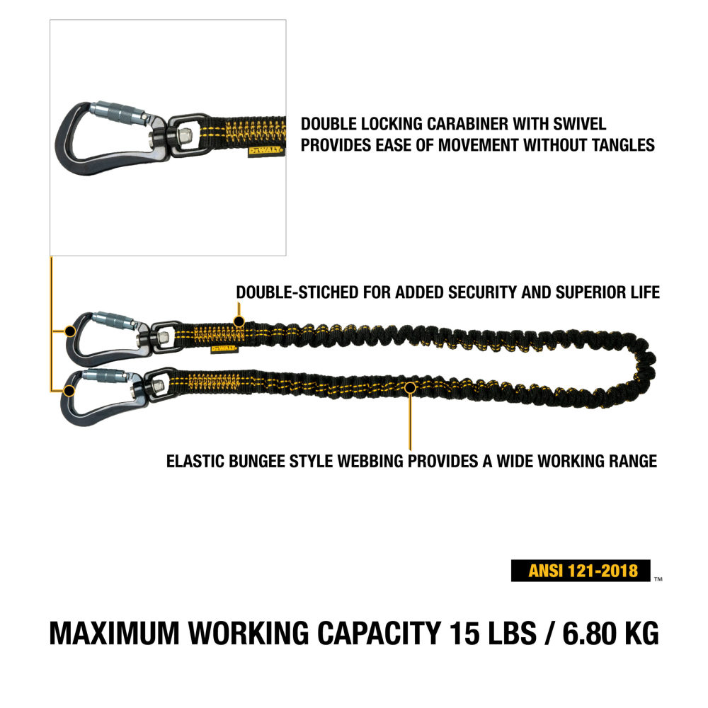 DEWALT Power Tool Lanyard Dual Carabiner 75″ 15 lb Capacity - Ascmtools