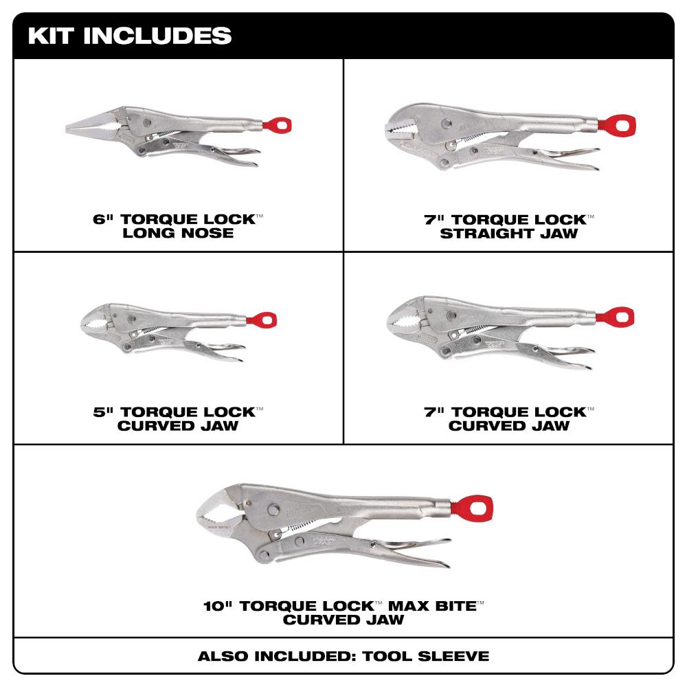 Milwaukee 5Pc TORQUE LOCK Locking Pliers Kit - Ascmtools