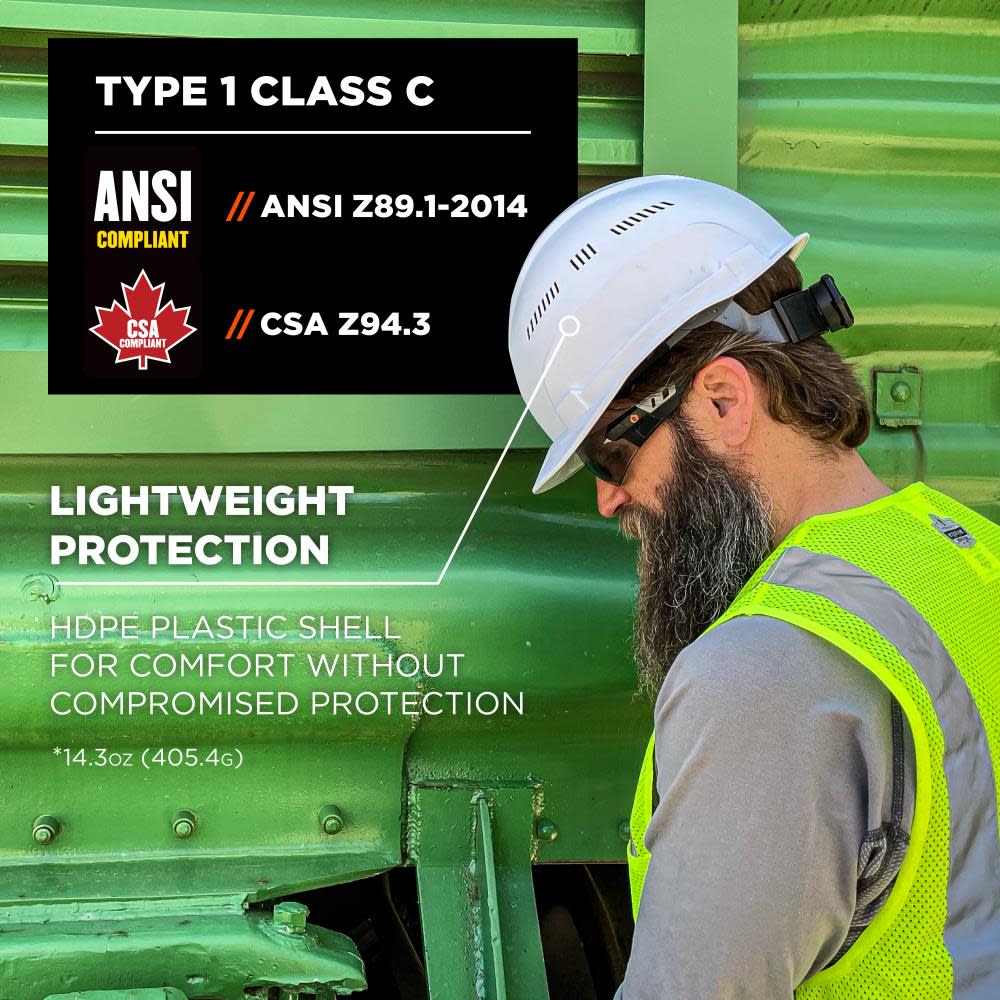 Ergodyne Skullerz 8966 Lime Lightweight Cap Style Hard Hat Vented Class C - Ascmtools