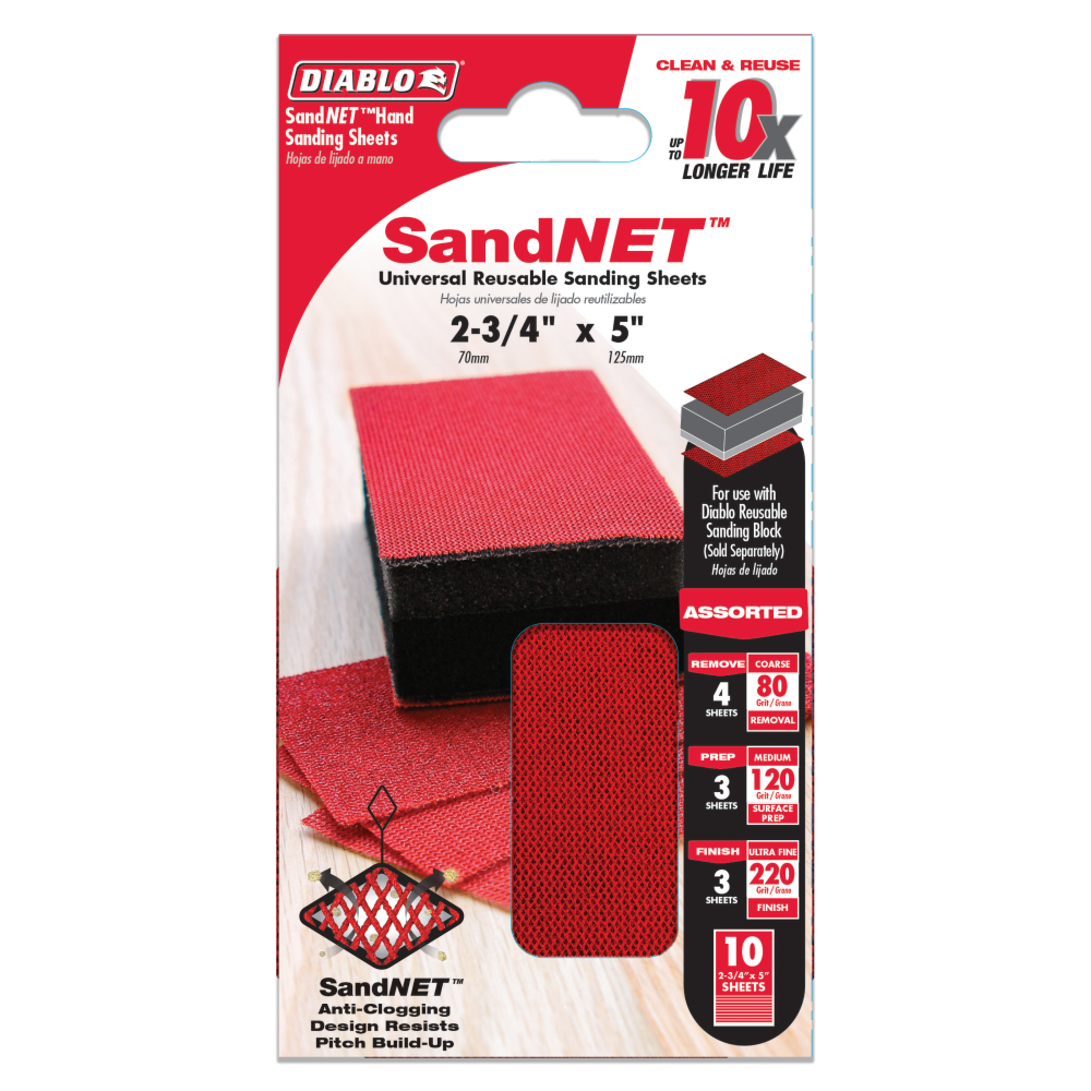Diablo Tools SandNET Sanding Sheet Assorted Pack 2 3/4″ x 5″ Reusable 10pc - Ascmtools