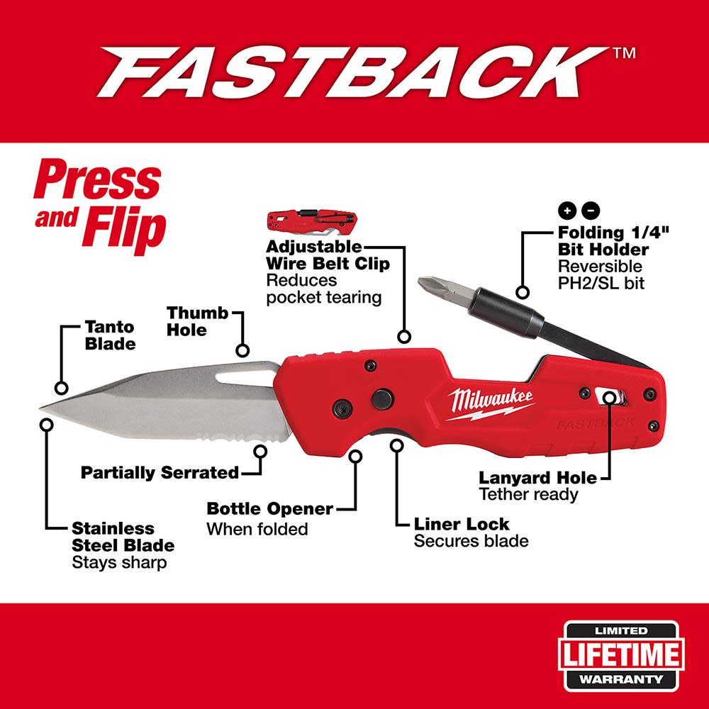 Milwaukee FASTBACK 5in1 Folding Knife - Ascmtools