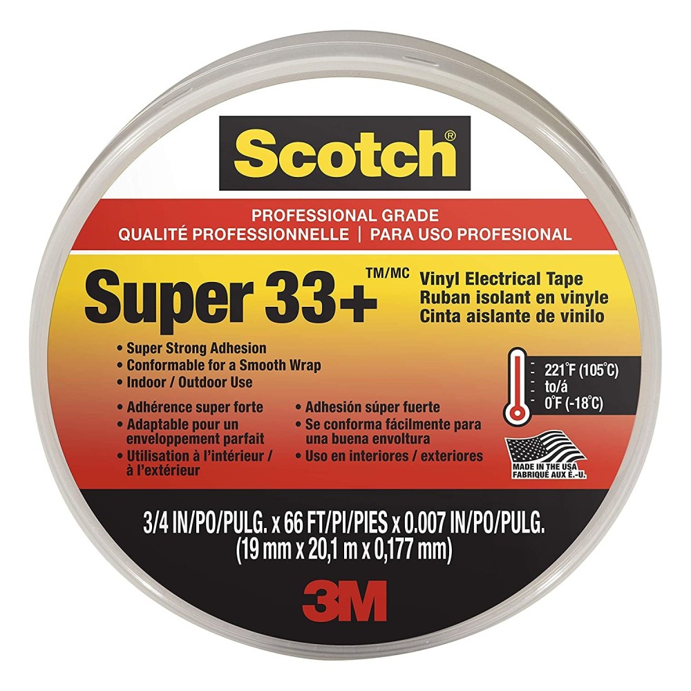 3M Scotch Super 33+ Electrical Tape 0.75″ x 66′ Black Vinyl 3pk - Ascmtools
