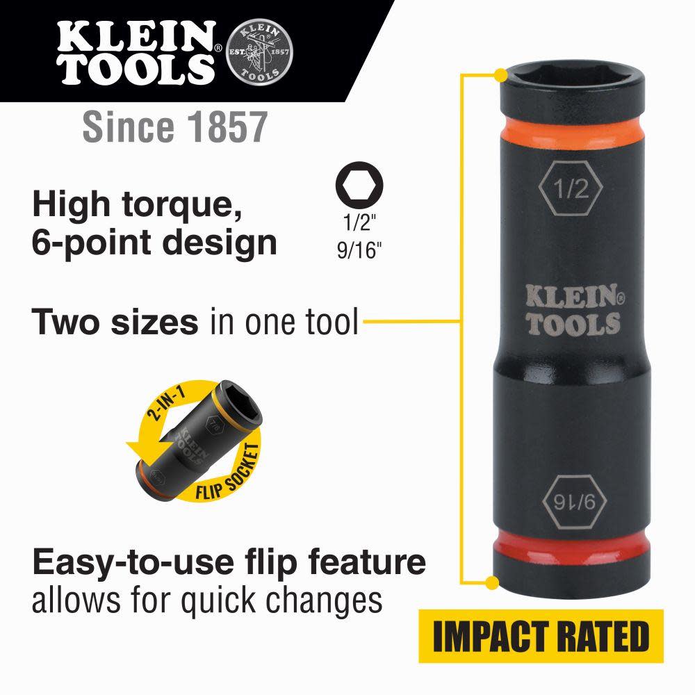 Klein Tools Flip Impact Socket 9/16″ X 1/2″ - Ascmtools