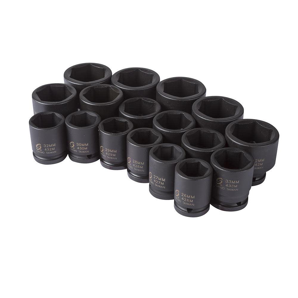 Sunex 3/4 In. Metric Heavy Duty Impact Socket Set 17 pc. - Ascmtools
