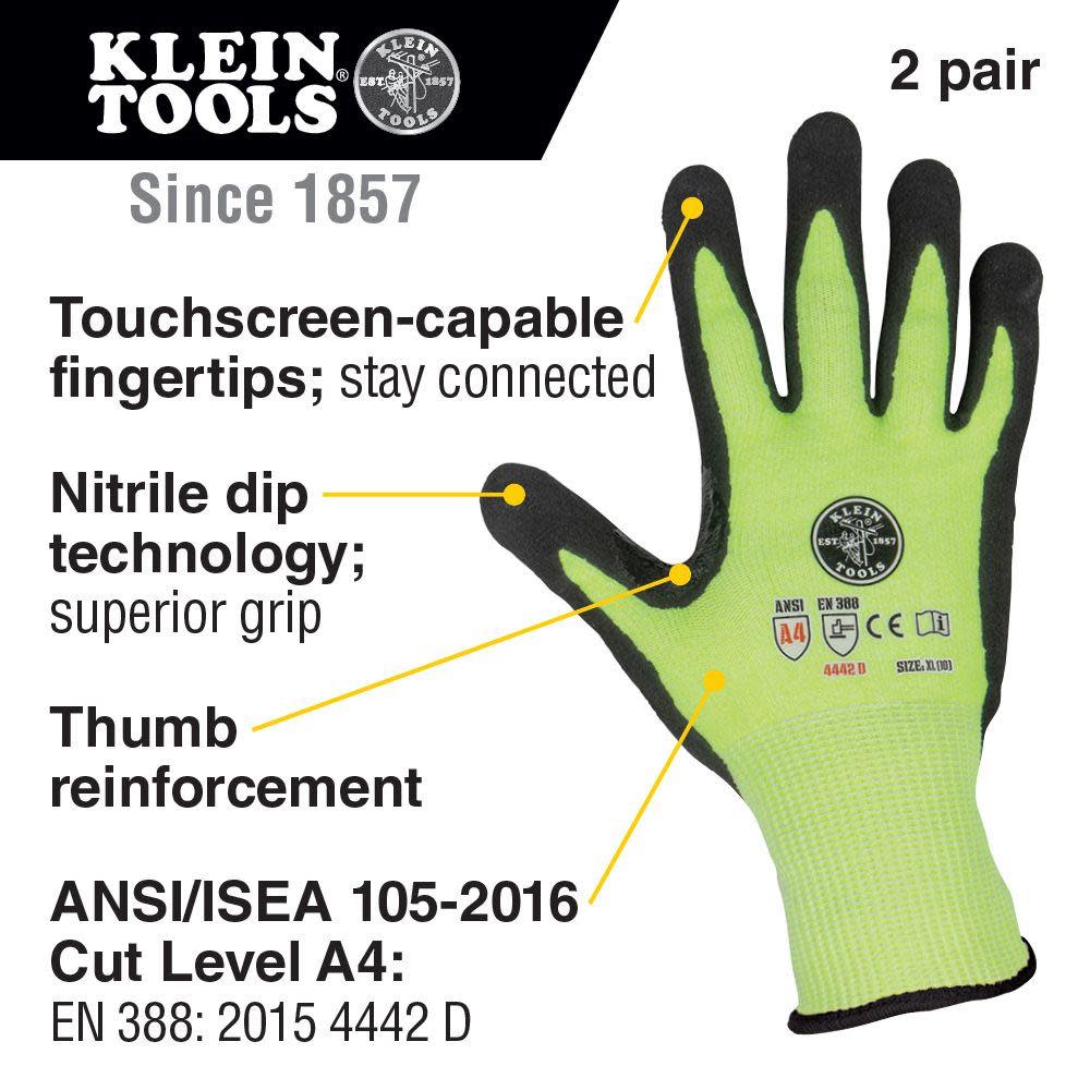 Klein Tools 2-Pair of Work Gloves Cut Level 4 Touchscreen – X-Large - Ascmtools