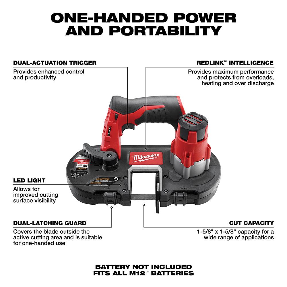 Milwaukee M12 Sub-Compact Band Saw (Tool Only) - Ascmtools