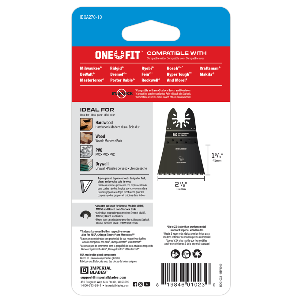 Imperial Blades IBOA270-10 One Fit 2-1/2″ Japanese Tooth Hardwood Blade 10PC - Ascmtools