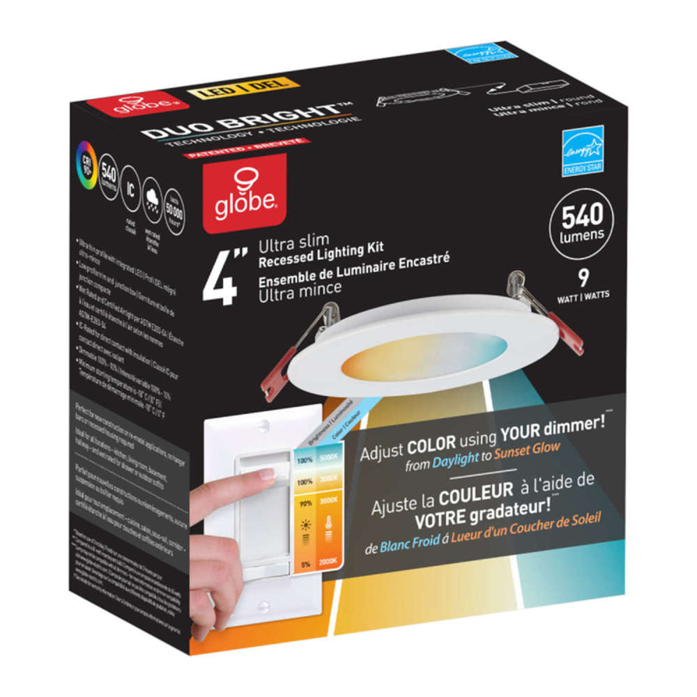 Globe Electric Ultra Slim Recessed Lighting Kit Plastic 9W LED - Ascmtools