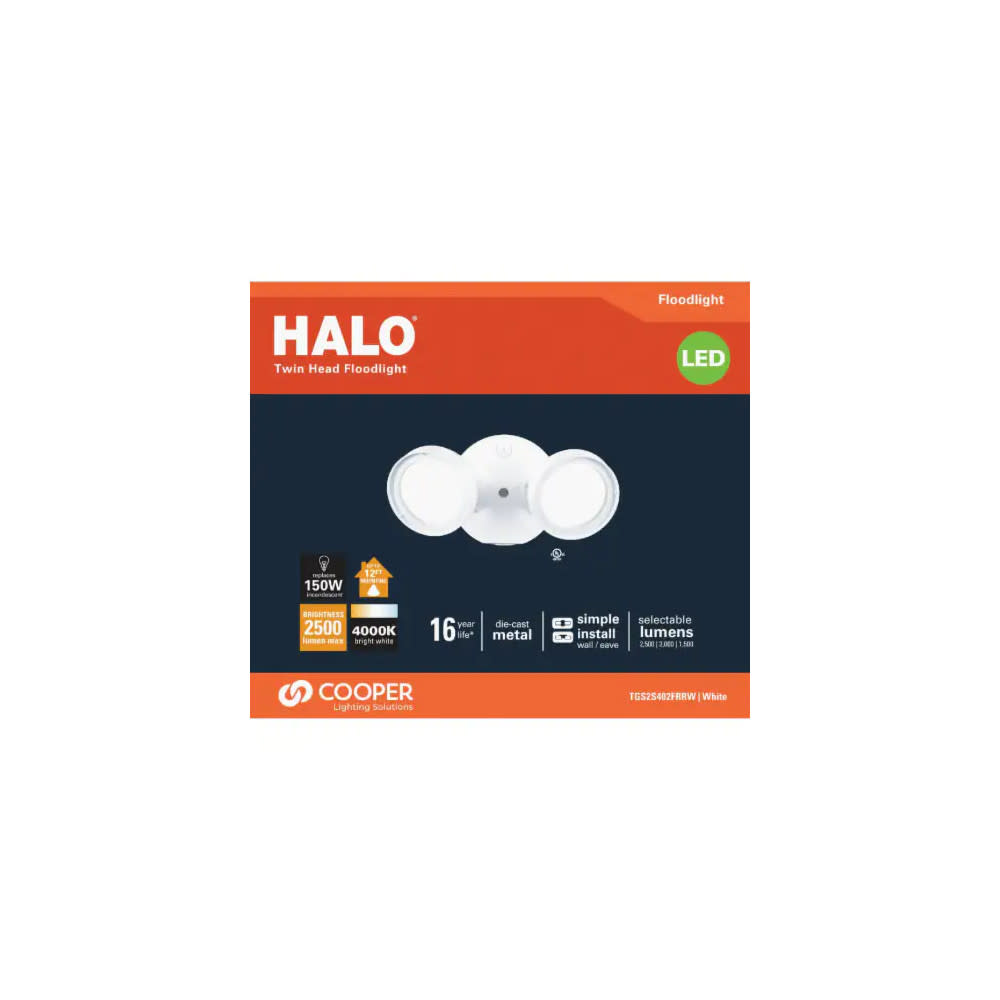 Halo 2 Head Floodlight White 21.6W 2500 Lumen LED - Ascmtools