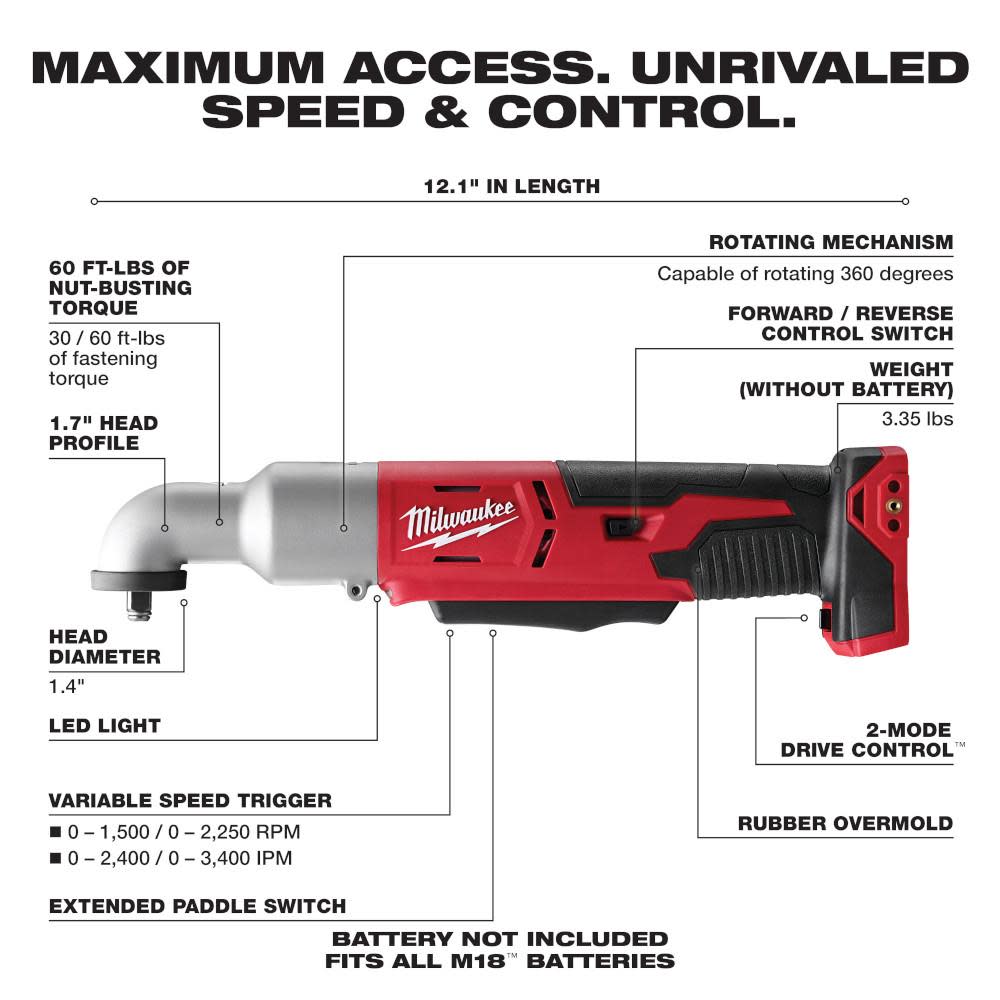 Milwaukee M18 2-Speed 3/8 in. Right Angle Impact Wrench - Ascmtools