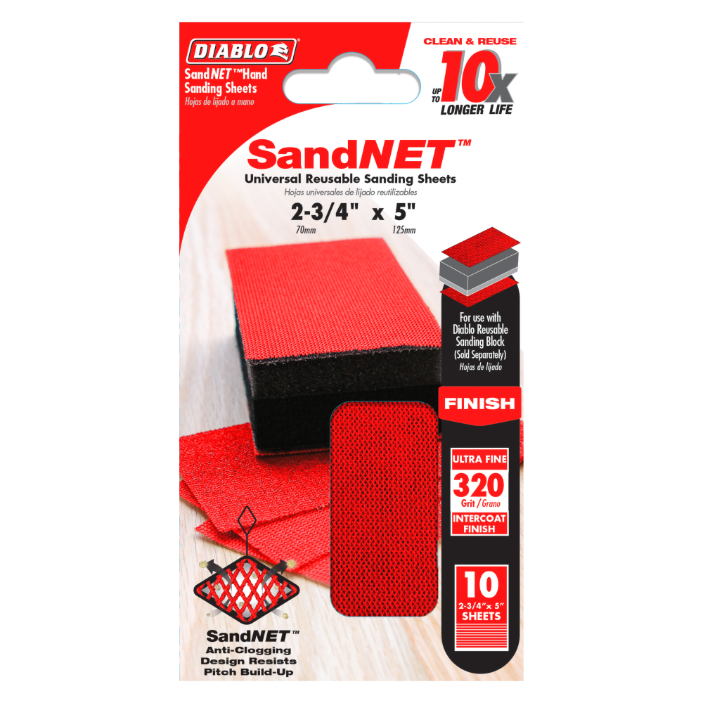 Diablo Tools SandNET Sanding Sheets 2 3/4″ x 5″ 320 Grit Reusable 10pc - Ascmtools