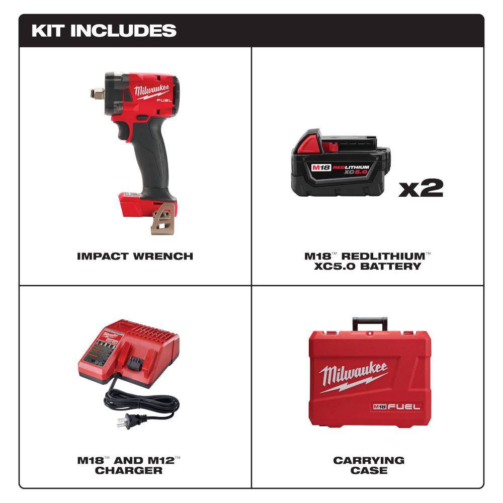 Milwaukee M18 FUEL 1/2 Compact Impact Wrench with Friction Ring Kit - Ascmtools