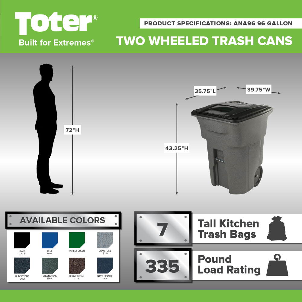 Toter 96 Gallon Trash Can with Smooth Wheels and Lid Blue - Ascmtools